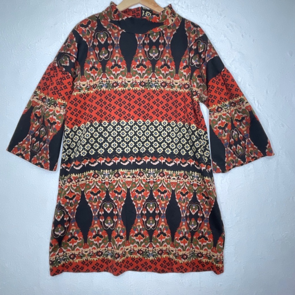 Uncle Frank Womens Bell Sleeve Dress Sz XL Mock Neck Shift Style Fall pattern